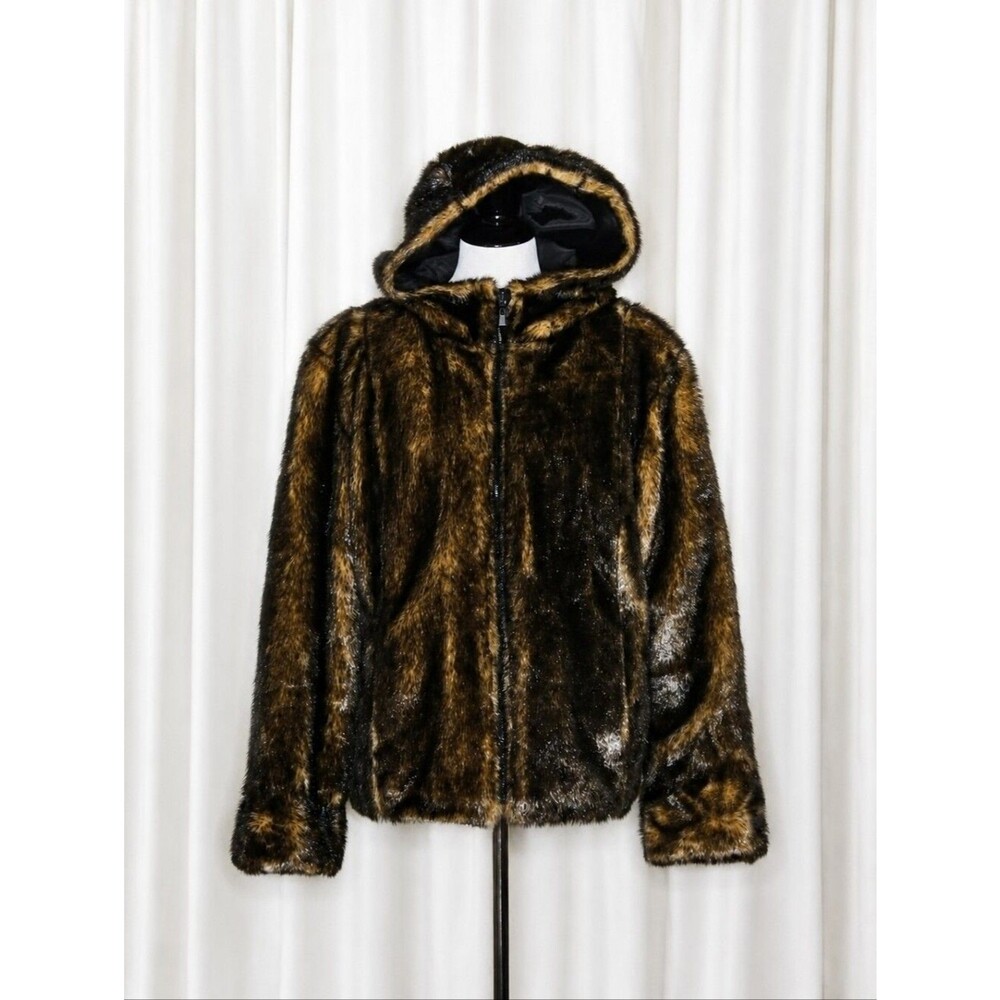 Braetan Reversible Faux Fur Mink Look Black Water Resistant Zip Up Hooded Jacket